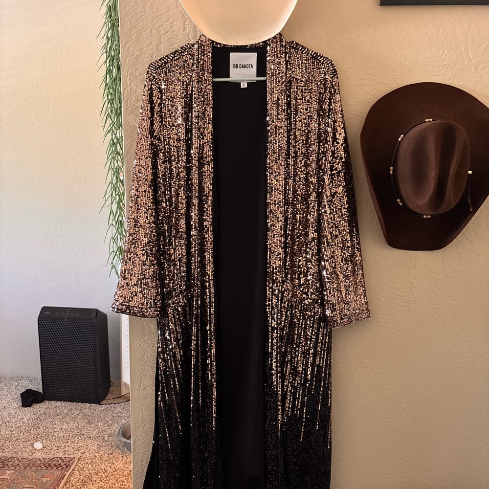 BB Dakota Rose Gold to Black Sequin Long Duster